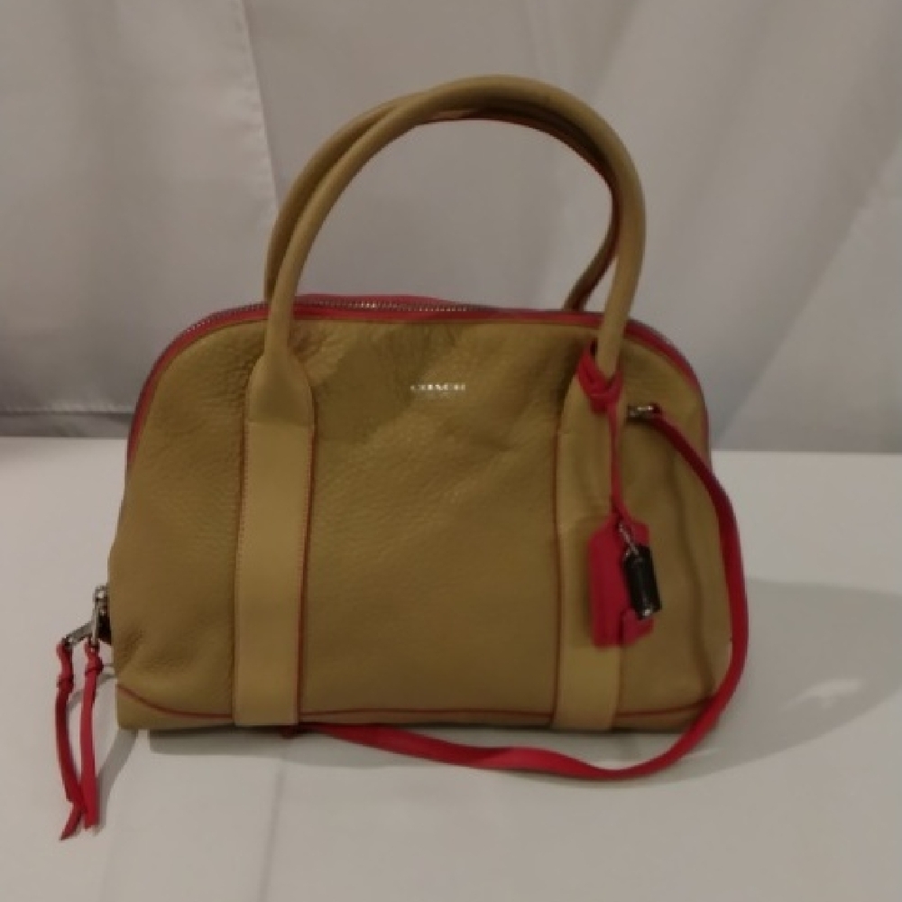 Coach Tan Satchel with Hot Pink Trim
